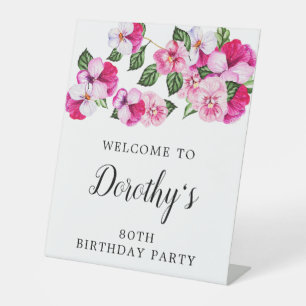 Signe De Table 80e anniversaire rose et blanc floral