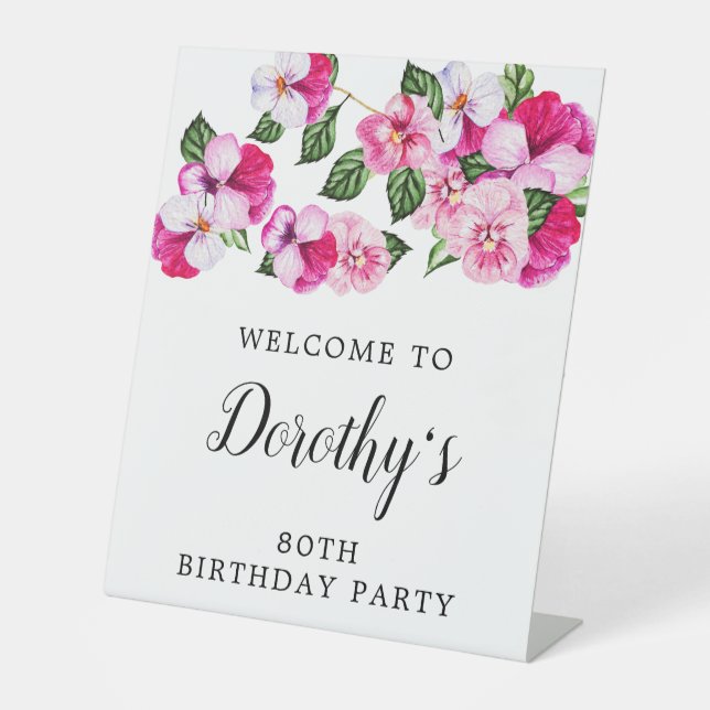 Signe De Table 80e anniversaire rose et blanc floral (Recto)