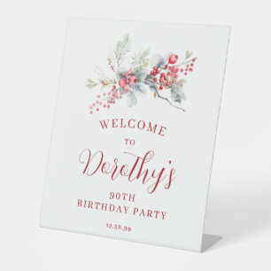Signe De Table 90e anniversaire Bienvenue hiver Red Berry
