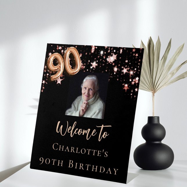 Signe De Table 90e anniversaire noir rose or photo star accueil (Créateur téléchargé)