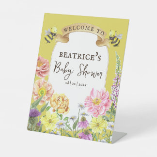 Signe De Table Abeille jaune et Baby shower Fleur sauvage Bienven