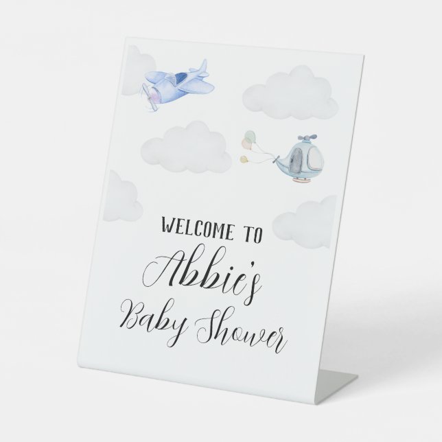 Signe De Table accueil baby shower thématique avion (Recto)