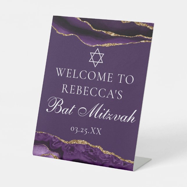 Signe De Table Accueil Chic Bat mitzvah Gold Purple (Recto)