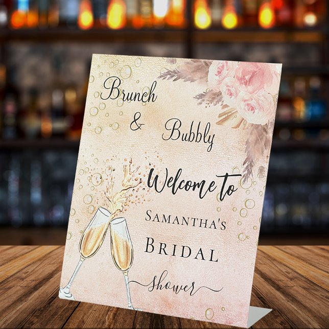 Signe De Table Accueil de fleurs de rose mousseux pour la douche  (Créateur téléchargé)