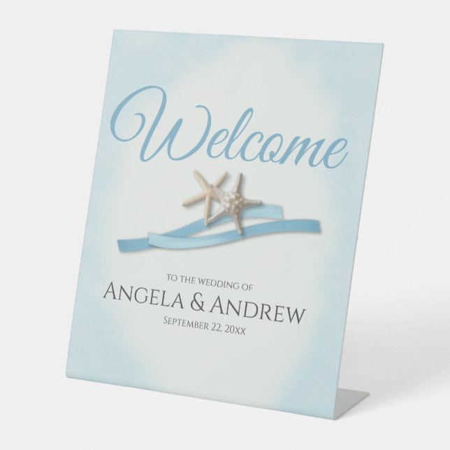 Signe De Table Accueil du Mariage Starfish et Ribbon (Recto)