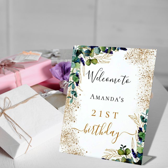 Signe De Table Accueil élégant eucalyptus d'anniversaire (Créateur téléchargé)