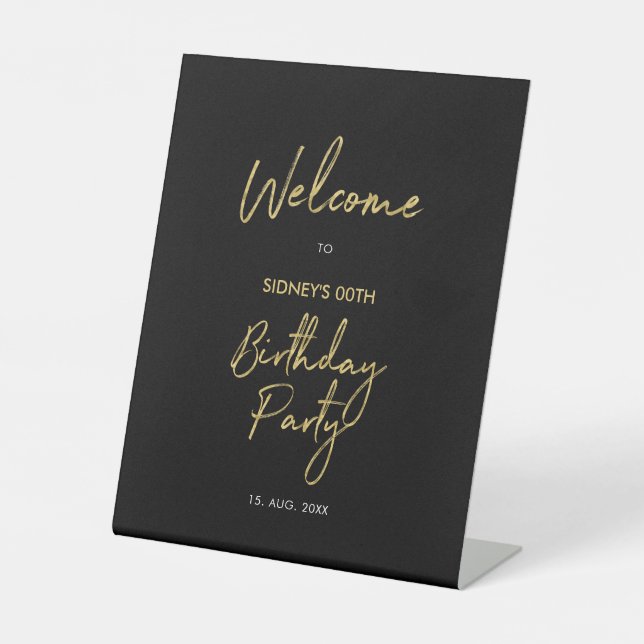 Signe De Table Accueil Gold & Black Modern Anniversaire (Recto)