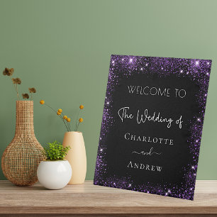 Signe De Table Accueil mariage noir violet pétillant