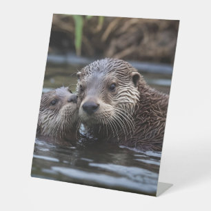Signe De Table **"Adrift in Love : Mummy and Baby Otter"**