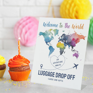 Signe De Table Adventure Await World Map Baby shower de voyage