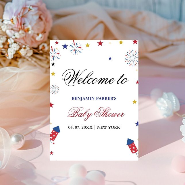 Signe De Table Affiche de bienvenue du Baby shower d'indépendance (Créateur téléchargé)