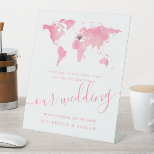 Signe De Table Affiche de bienvenue Pink Travel Theme Mariage évé