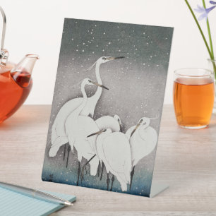 Signe De Table Aigrettes japonaises Grues Koson Neige d'hiver