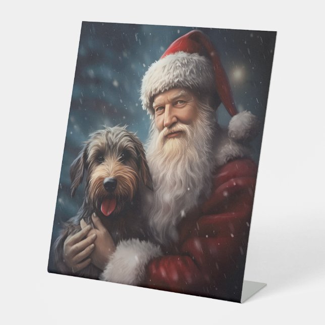 Signe De Table Airedale avec Noël Festif du Père Noël (Recto)