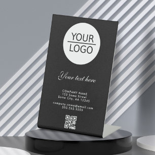 Signe De Table Ajouter Logo QR Code Custom Text Company Black