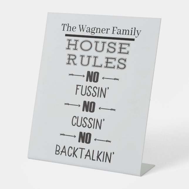 Signe De Table ajouter nom Règles de la maison de famille Signal  (Recto)