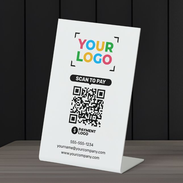 Signe De Table Ajoutez Votre Logo Scan Simple Pour Payer Code QR (Créateur téléchargé)