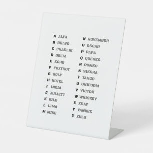 Signe De Table Alphabet phonétique pour l'armée