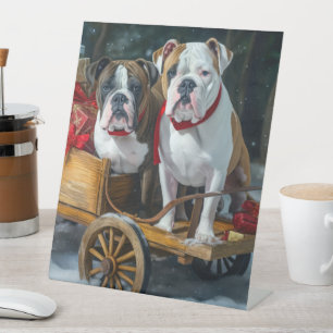 Signe De Table American Staffordshire Traîneau enneigé Noël 