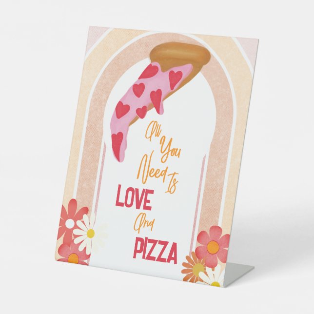 Signe De Table Amour Et Pizza Fête des mariées Moderne (Recto)