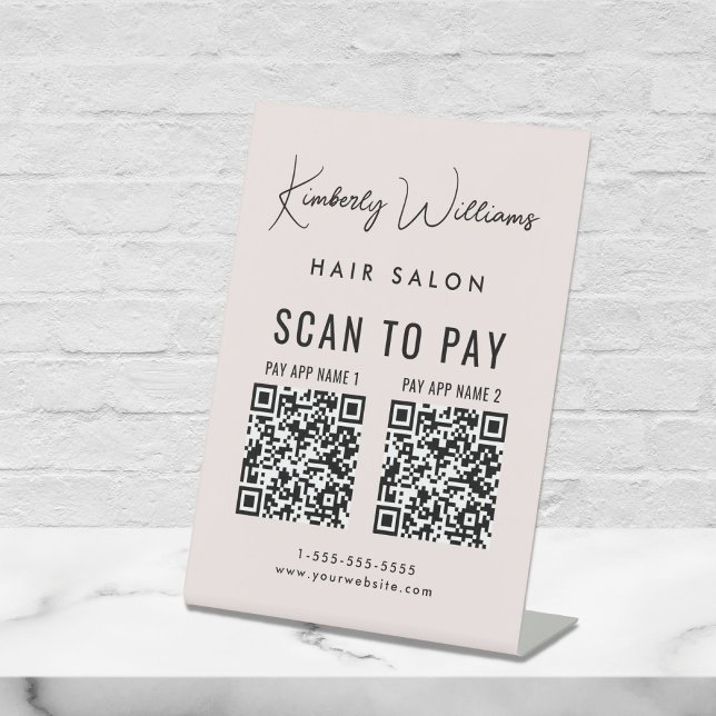 Signe De Table Analyser pour payer 2 codes QR Business Script Pin (A QR code sign to effortlessly connect your customers to your payment platforms)