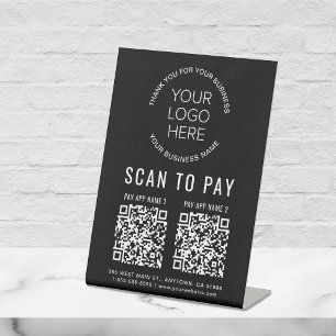 Signe De Table Analyser pour payer 2 codes QR Logo d'entreprise N