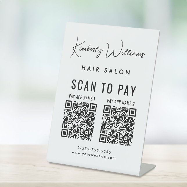 Signe De Table Analyser pour payer 2 codes QR Script de signature (A QR code sign to effortlessly connect your customers to your payment platforms)