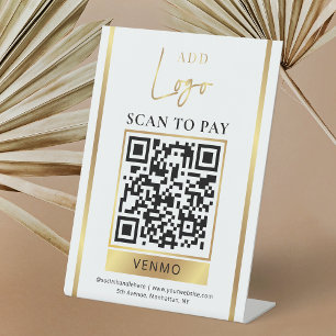 Signe De Table Analyser pour payer Gold Business Logo Code QR san