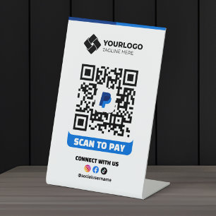 Signe De Table Analyser pour payer le code QR Paiement Logo Paypa