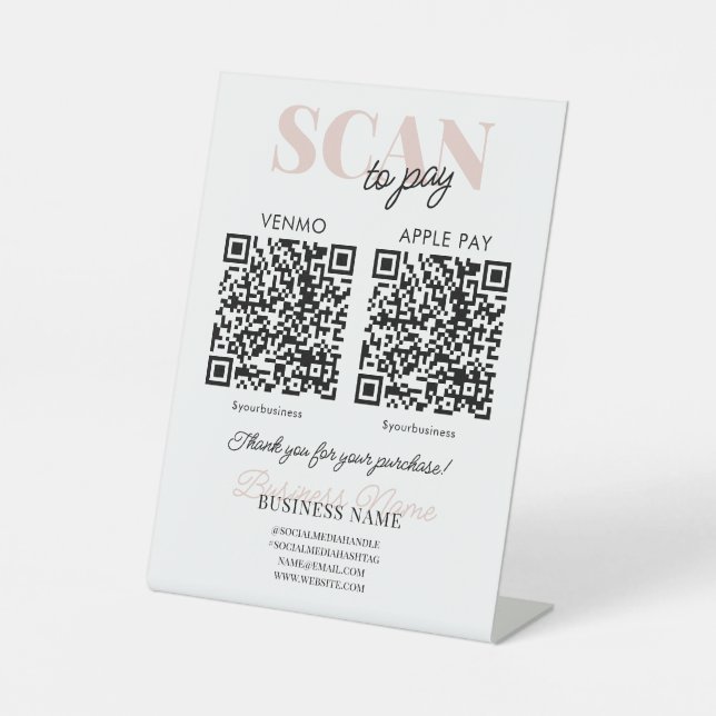 Signe De Table Analyser pour payer QR Code Pink Script paiement m (Recto)
