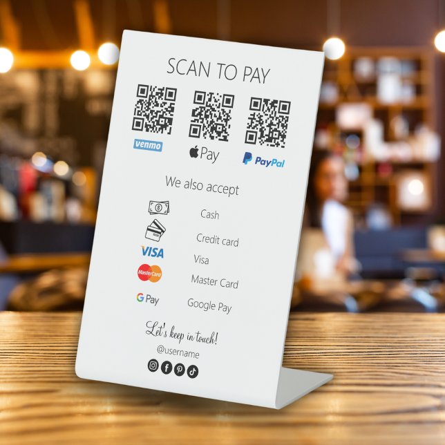 Signe De Table Analyser pour payer Qr Code Venmo Business Simple  (Scan to Pay Qr Code Venmo Business Simple White Pedestal Sign)