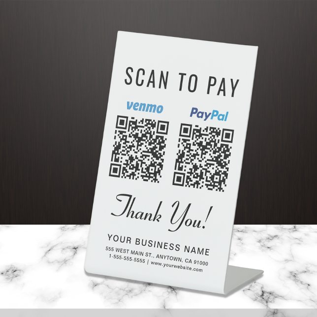 Signe De Table Analyser pour payer Venmo Paypal codes QR (Our versatile QR Code sign enables you to receive payments anytime, anywhere)