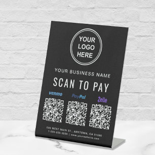 Signe De Table Analyser pour payer Venmo Paypal Zelle QR Codes Lo