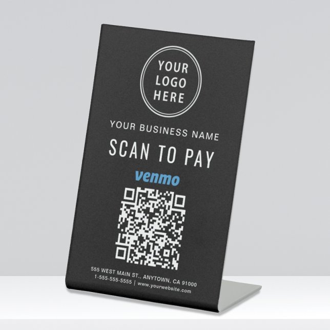 Signe De Table Analyser pour payer Venmo QR Code Logo noir (Créateur téléchargé)