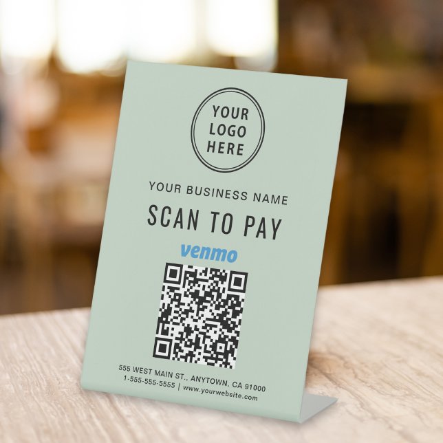 Signe De Table Analyser pour payer Venmo QR Code Logo Sage Green (Créateur téléchargé)