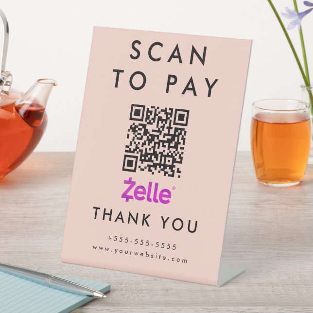 Signe De Table Analyser professionnel pour payer Zelle QR Code bl (In SItu)