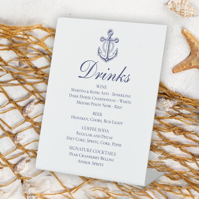 Signe De Table Ancre Marine Bleu Marine Mariage nautique Boissons (Créateur téléchargé)
