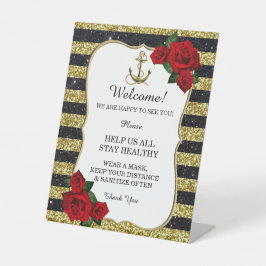 Signe De Table Ancre nautique Gold Black Stripes Mariage Sécurité
