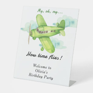 Signe De Table Anniversaire de enfant d'avion aquarelle
