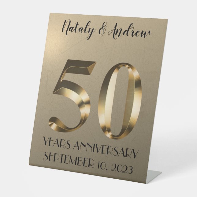 Signe De Table Anniversaire du 50e Mariage d'or métallique (Recto)