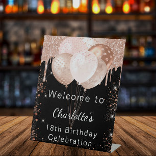 Signe De Table Anniversaire noir rose or parties scintillant fête
