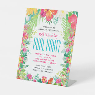 Signe De Table Anniversaire tropical Luau Pool Party Bienvenue