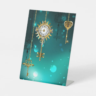 Signe De Table Antique Skeleton Keys on Green Background