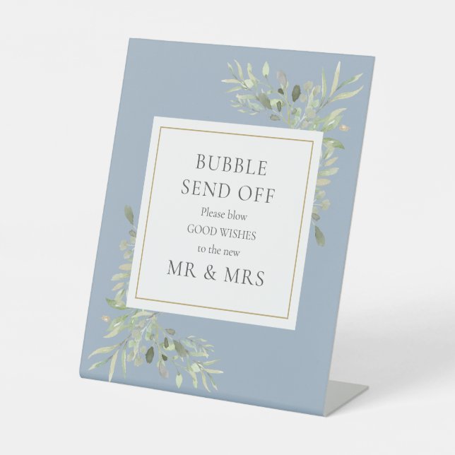 Signe De Table Aquarelle bleu Dusty Bubble verte Envoyer (Recto)