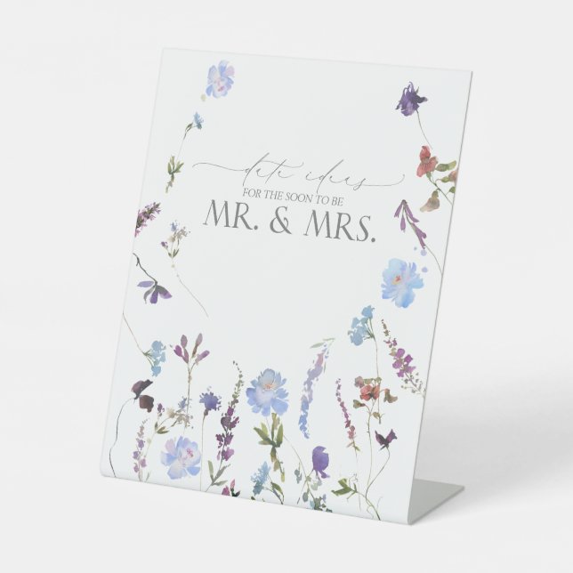 Signe De Table Aquarelle bleu Dusty Fleur sauvage Date Idées (Recto)