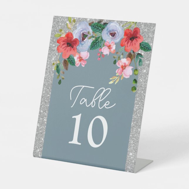 Signe De Table Aquarelle bleu Dusty Parties scintillant argent Ar (Recto)