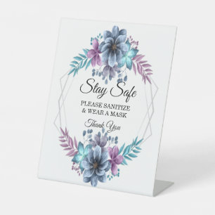 Signe De Table Aquarelle Bleue Et Violet Sécurité Florale