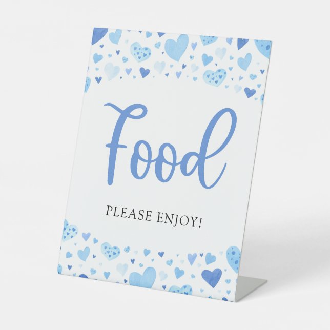 Signe De Table Aquarelle Blue Hearts Valentine Baby shower Nourri (Recto)