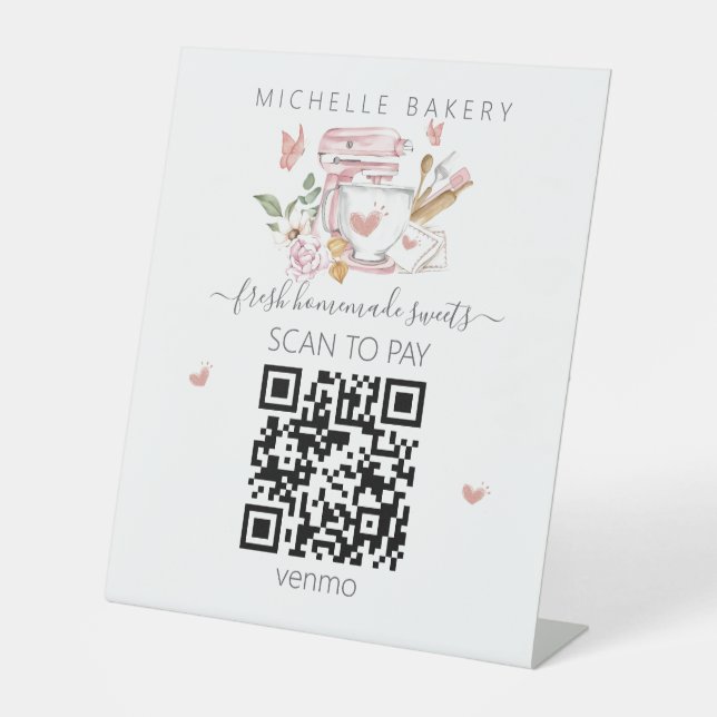 Signe De Table Aquarelle Boulangerie mélangeur stand QR CODE Paie (Recto)