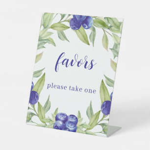Signe De Table Aquarelle chic Blueberries Feuilles verts Faveurs